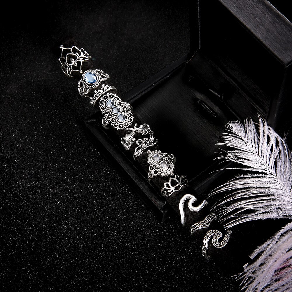 Women's Boho Opal Rings Set, 11 Pcs